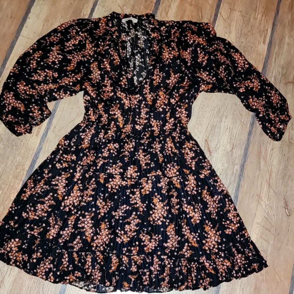 Ulla Johnson Black Mini Dress with Rust Floral Print